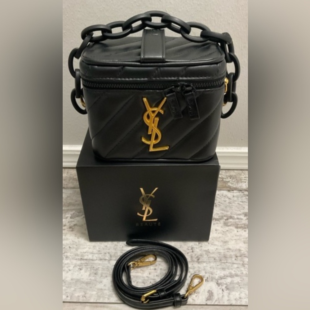 YSL Black Quilted Crossbody Bag with Gold Logo , crossbody strap, GWP . - Picture 5 of 11